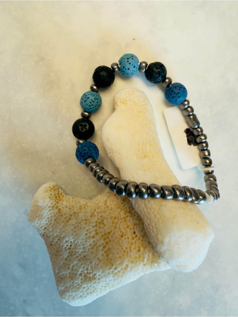 Blue & Black Beaded Lava Stone Bracelet - Women's Jewelry - Picture 3 of 3